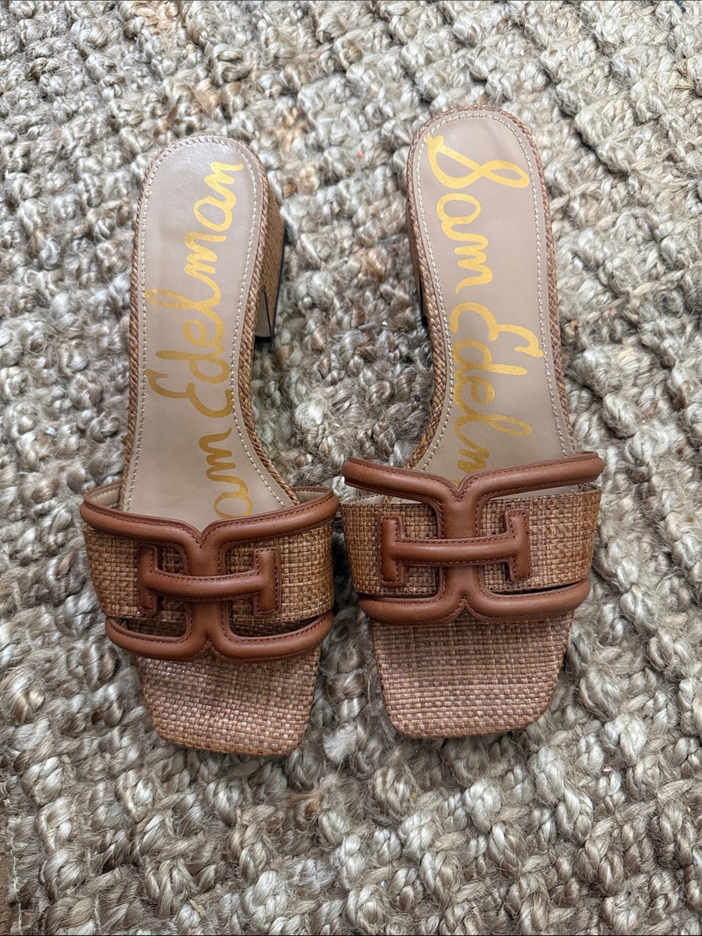Sam Edelman Brown Raffia Slide Mules